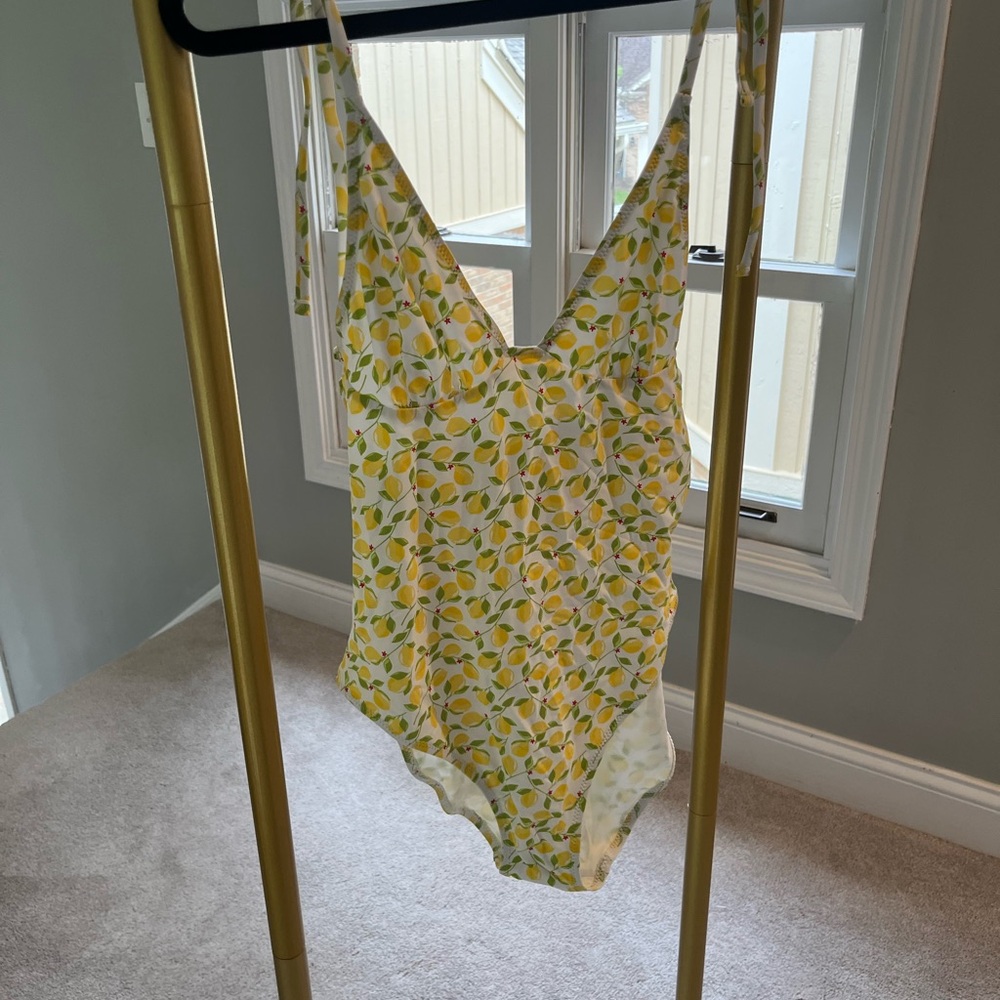 Solid and Striped Lemon Print Women's Swim Suit